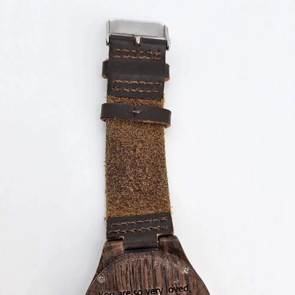 Wood Men's Watch 44MM Brown Dial Case Brown Leather Bands New Battery‎
